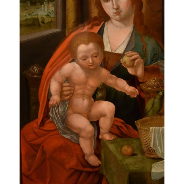 Follower of Maestro Del Pappagallo, Madonna, 1600, Oil on Board, Framed For Sale - Image 8 of 17