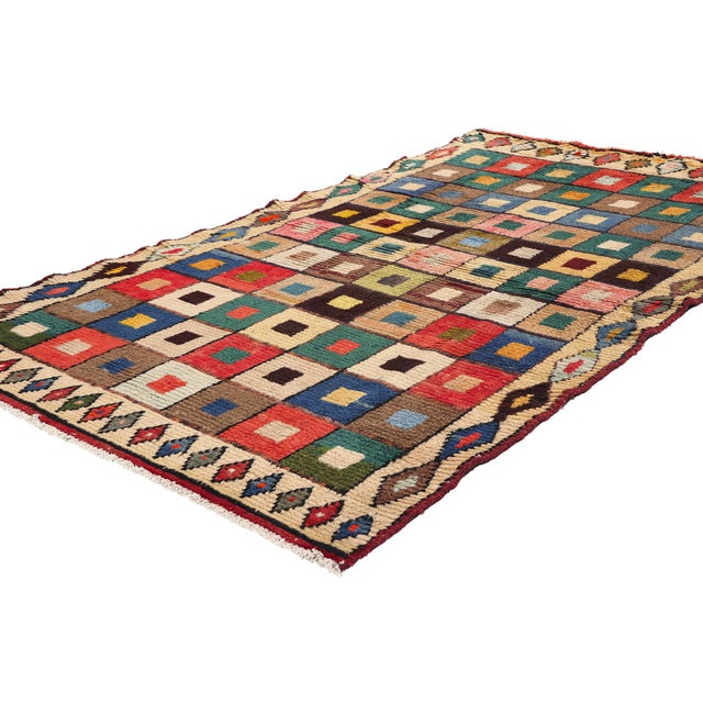 78892 Vintage Persian Lori Checkerboard Rug, 03'10 x 06'01. This hand-knotted wool vintage Persian Lori rug is a vibrant...