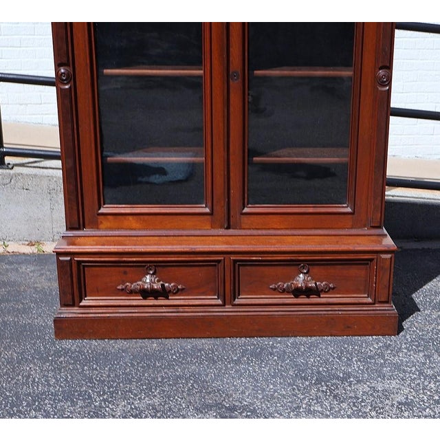 Wood Late 19th Century Victorian Walnut Glazed Library Bookcase With Drawers For Sale - Image 7 of 14