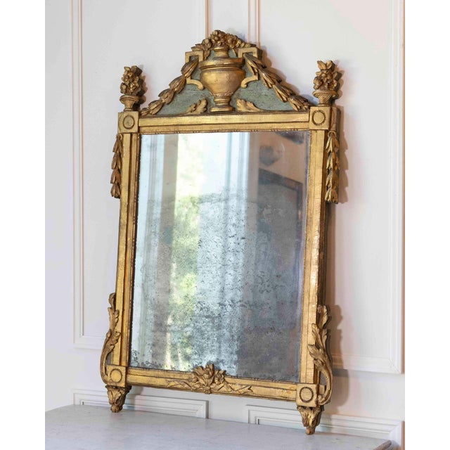 French Louis XVI Giltwood Mirror with Urn & Garland Pediment, 18th c. For Sale - Image 10 of 16