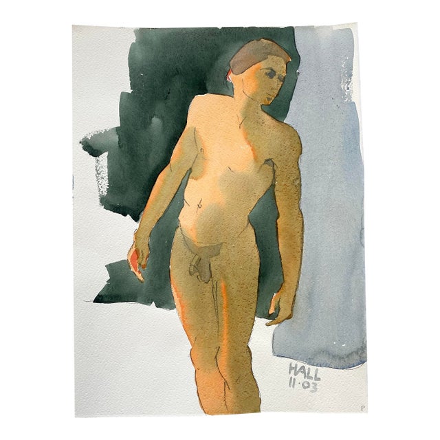 Original Male Nude Watercolor Painting by Jon Hall 2003 For Sale