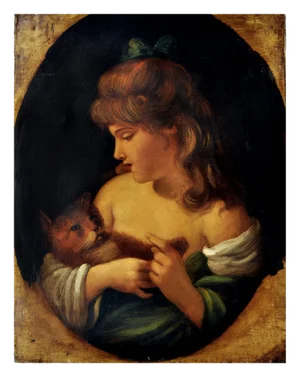 Giulio Di Sotto, Girl with Kitten, 2008, Oil on Canvas, Framed