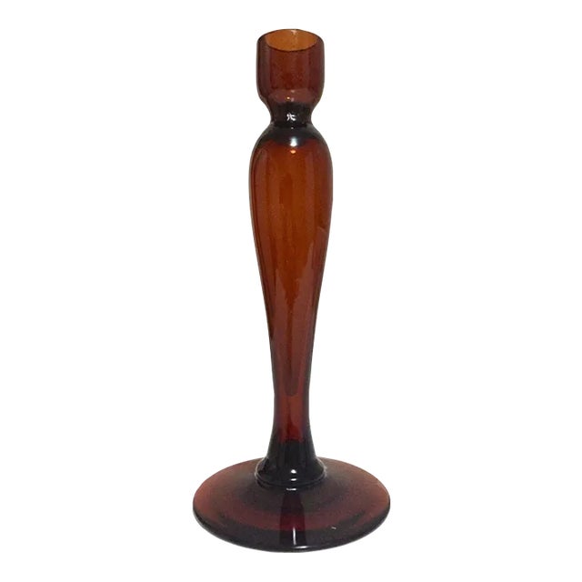Mid-Century Bohemian Glass Amber Candle Holder For Sale