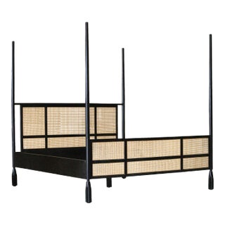 Stockholm Wood & Cane King Bed in Black For Sale