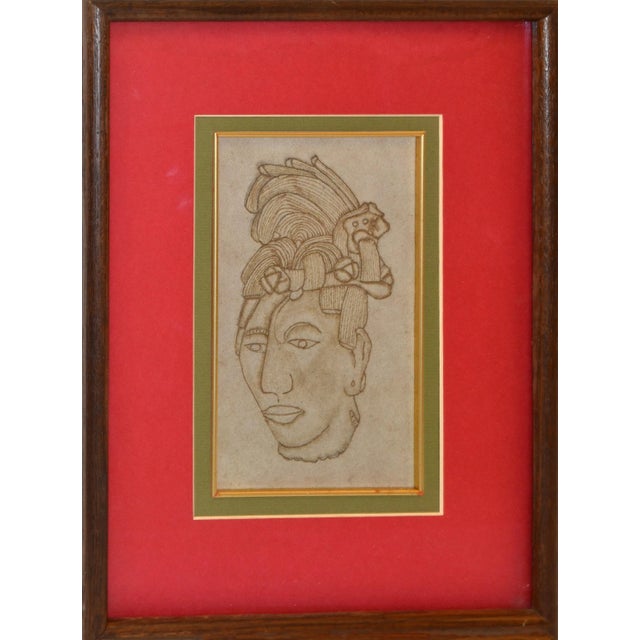 Wood Leather Pyrography Branding Carving Cabeza Maya King of Palenque Art Mexico For Sale - Image 7 of 13