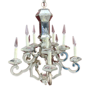 1990s Modern Ornate Decorative Venetian Mirrored 10 Arm Glass Chandelier