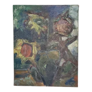 1940s Vintage Early Abstract Impressionist Painting Artist Signed