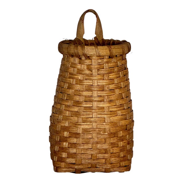 1900s Antique Woven Shaker Basket With Hook For Sale