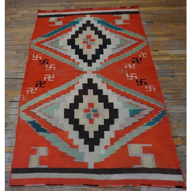 1930s 1930s Red Small Antique Tribal Geometric Native American Navajo Flat Weave Rug For Sale - Image 5 of 12