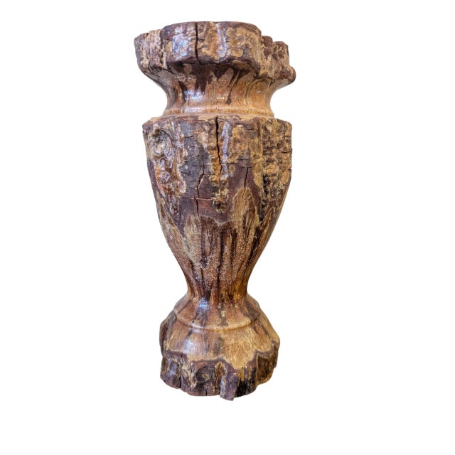 Wood Vintage Hand-Carved Wabi-Sabi Chrysanthemum Wood Vase For Sale - Image 7 of 11