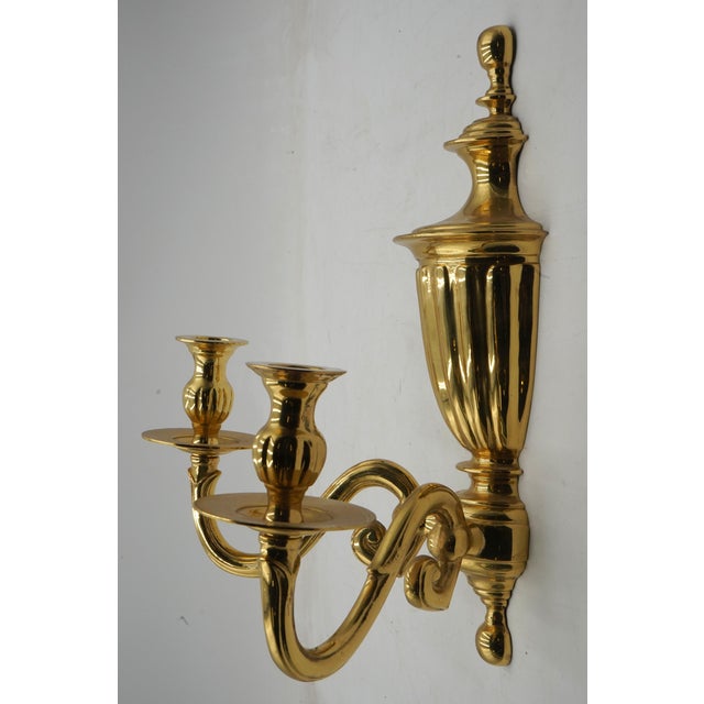 Traditional 1980s Pair of Brass Wall 2 Candle Sconces For Sale - Image 3 of 9
