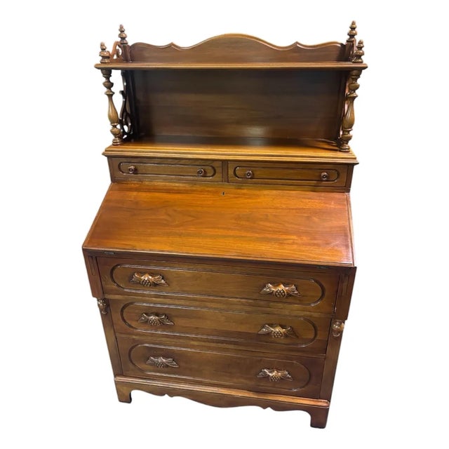 1950 Davis Company Lillian Russel Black Walnut Drop Down Desk For Sale