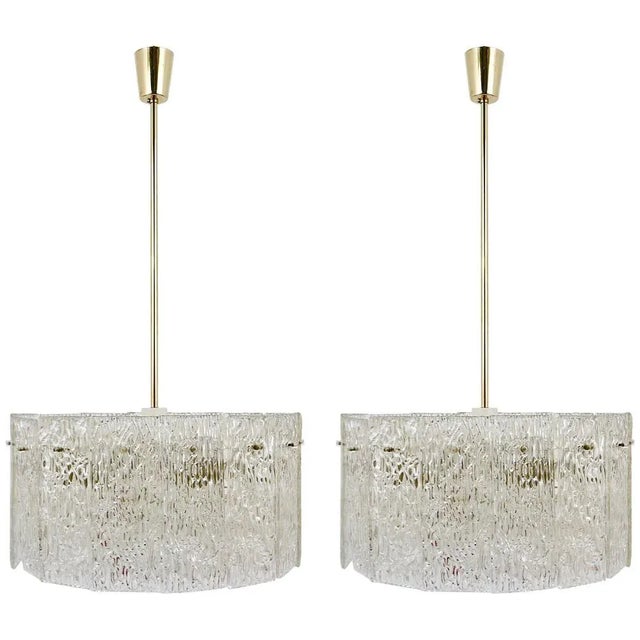 Mid-Century Brass and Textured Glass Ceiling Lamp attributed to J. T. Kalmar for Kalmar, 1960s For Sale - Image 13 of 13