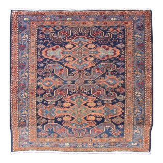 Early 20th Century Antique Caucasian Sumac Rug in Varying Colors of Orange and Blue For Sale