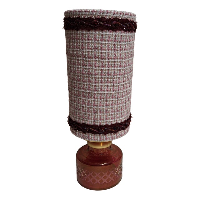 Small Vintage Table Lamp with Handmade Fabric Shade from Lamplove, 1970s For Sale