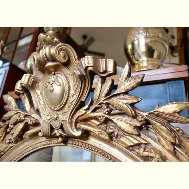 Large French Belle Époque Era Gilded Oval Mirror For Sale - Image 4 of 11