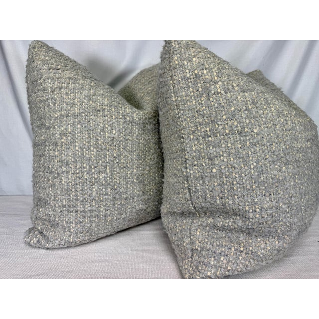Transitional Holly Hunt "Cardigan" in Silver/Blue 22" Pillows-a Pair For Sale - Image 3 of 3