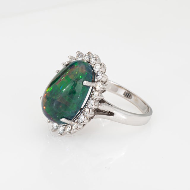 Early 21st Century 8.10ct Ethiopian Black Opal Diamond Oval Princess Estate 14k Gold Cocktail Ring Size 7.5 For Sale - Image 5 of 7