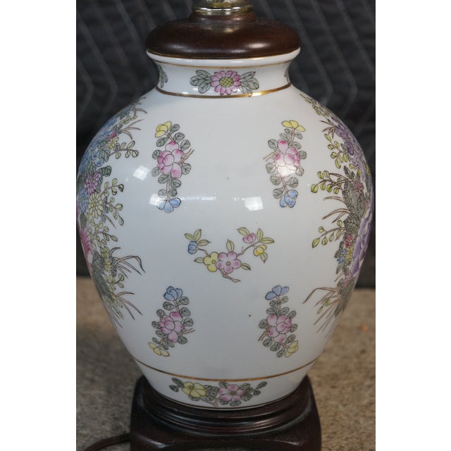 Ceramic Vintage Hand-Painted Floral Chinoiserie Porcelain Ginger Jar Urn Lamp Peonies For Sale - Image 7 of 18