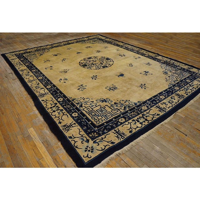 Chinese Stylish Ivory and Blue Color With Chinoiserie Design Antique Chinese Peking Rug For Sale - Image 3 of 8
