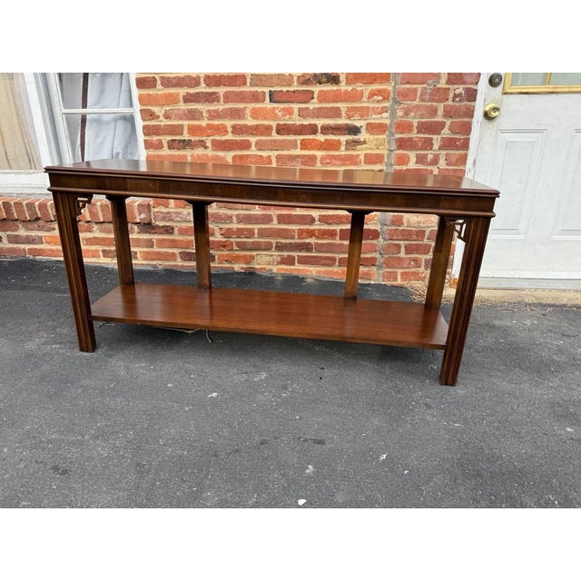 Late 20th Century Chinoiserie Chippendale Style Inlaid Fretwork Console Table by Lane For Sale - Image 10 of 15