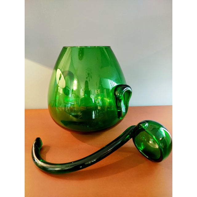 Forest Green Hand-Blown Glass Punch Bowl, Spain, 1960s, Set of 2 For Sale - Image 8 of 9