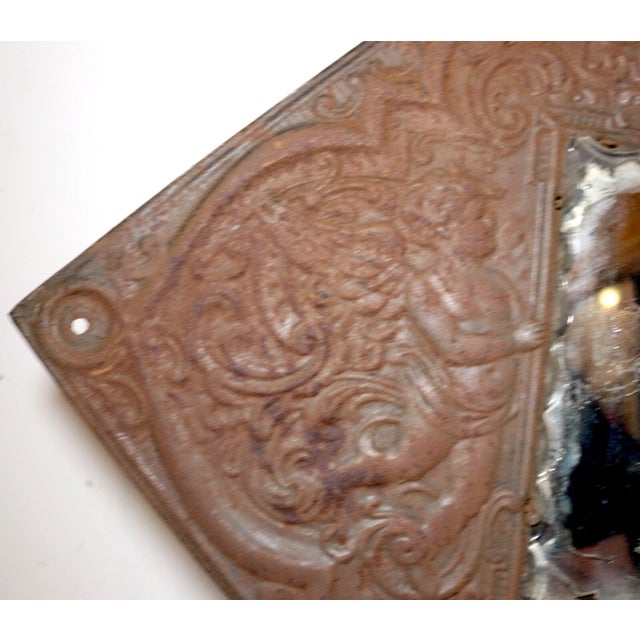 Antique 1800's Ornate Figural Angels Relief Square Tooled Metal Tole Wall Mirror For Sale In New York - Image 6 of 11