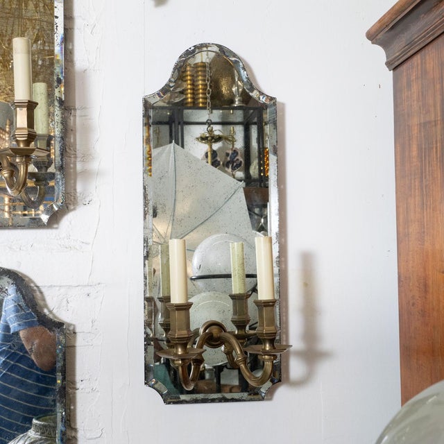Beveled Mirror and Cast Brass Two-Arm Sconces For Sale - Image 12 of 12