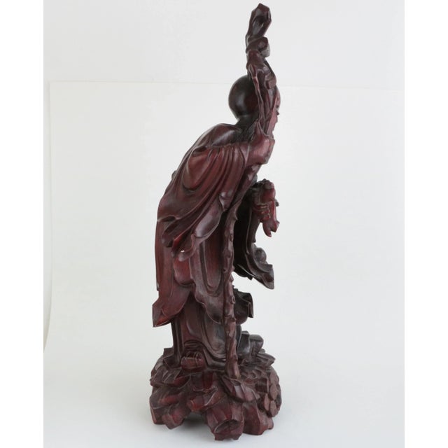 Chinese Early 20th Century Shou Lao Chinese Carved Wood Figure For Sale - Image 3 of 10
