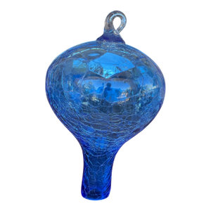 1970s Blenko Blue Crackle Glass Hummingbird Feeder With Stopper - Rare