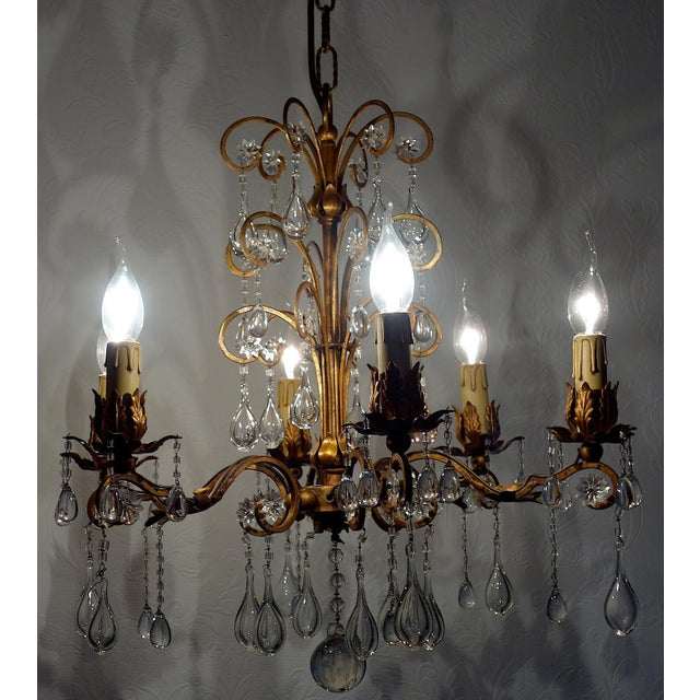 Antique Art Nouveau Gilded Metal and Murano Glass Drop Chandelier, 1920s For Sale - Image 12 of 14