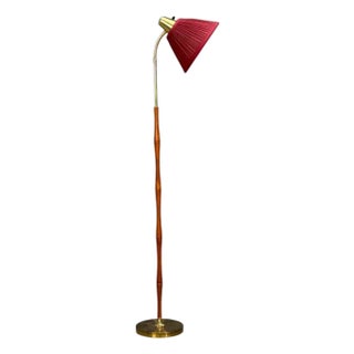 Eae, Swedish Modern, Adjustable Floor Lamp, Teak, Brass, Sweden, 1950s For Sale
