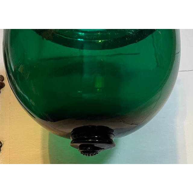 19th Century Large Antique 19th Century American Federal Emerald Green Blown Glass Bell Jar Hall Lantern With Witch's Hat Smoke Shade For Sale - Image 5 of 11