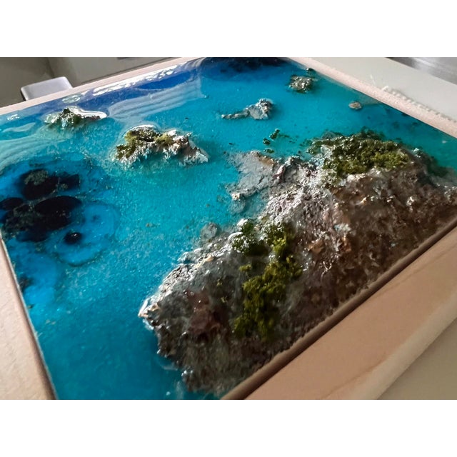 Abstract Flying Over the Ocean #9 by Ana Hefco | Layered tinted resin & Mixed Media on wood panel abstract ocean view For Sale - Image 3 of 5