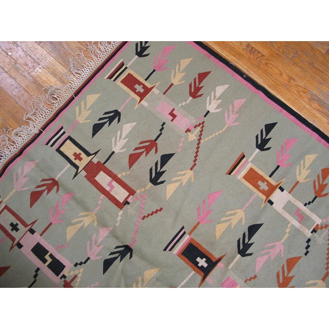 1920s Turquoise-Green Antique Besserabian Kilim Rug 7'9" X 12'4" Flatweave Wool Carpet For Sale - Image 4 of 6