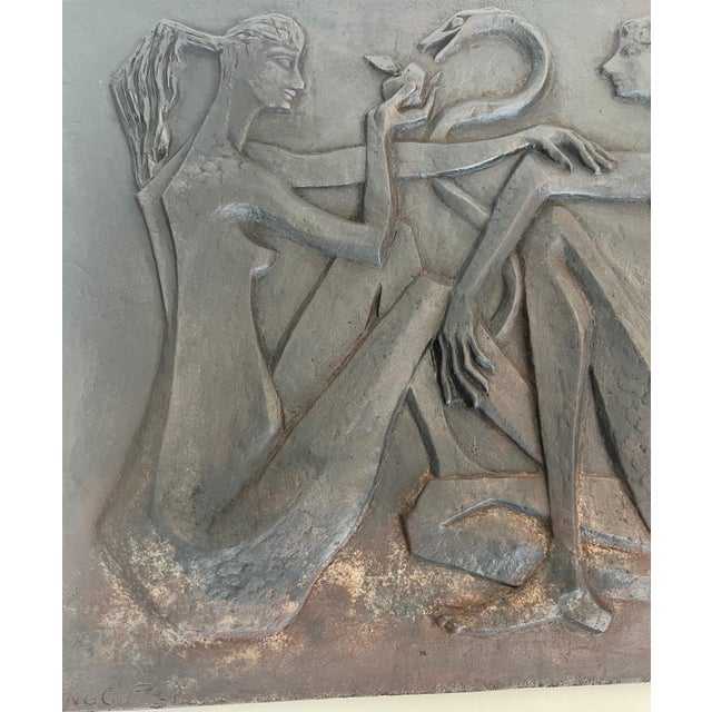 Modernist fireback depicting Adam and Eve, the apple and the serpent For Sale - Image 4 of 12