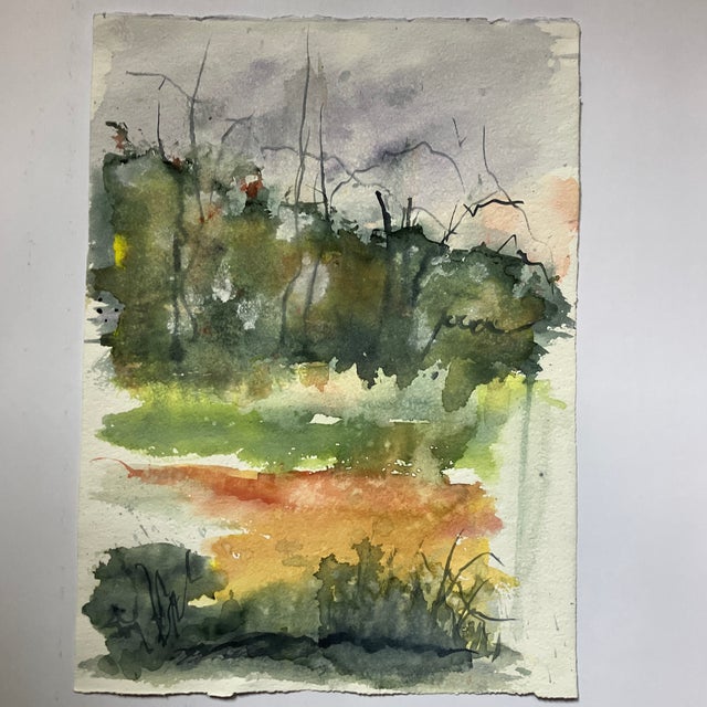 1980’s Original Double Sided Abstract Ink Drawing /Watercolor Pointing Birch Trees/ Abstract Landscape For Sale - Image 4 of 4