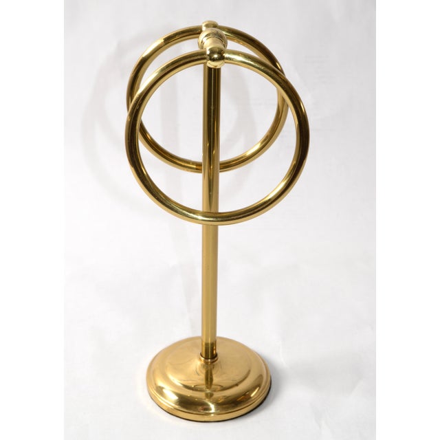 Hollywood Regency Free Standing Solid Brass Double Ring Hand Towel Holder For Sale In Miami - Image 6 of 14