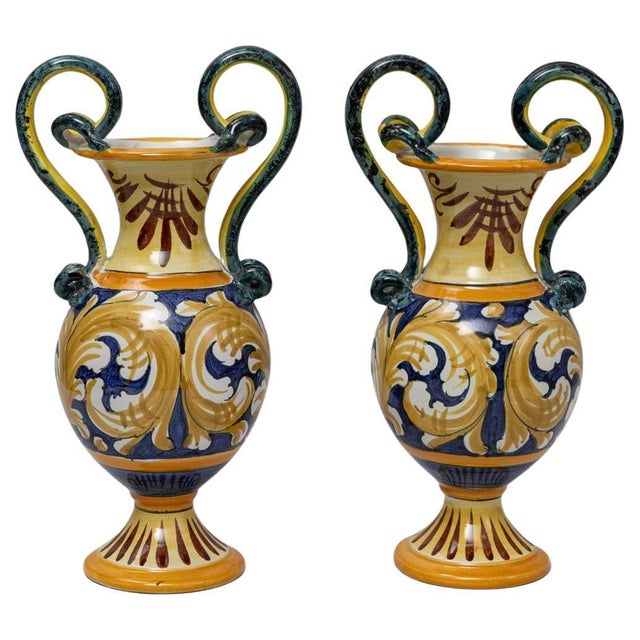 Pair Of 20th Century Italian Painted Ceramic Vases For Sale - Image 9 of 18