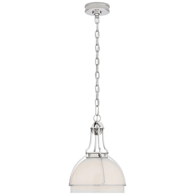 Chapman & Myers for Visual Comfort Signature Gracie Medium Dome Pendant in Polished Nickel with White Glass For Sale