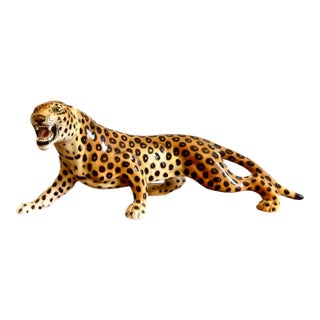 Hollywood Regency Italian Giovanni Ronzan Porcelain Leopard For Sale
