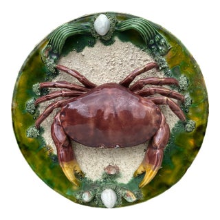 Large Majolica Palissy Portuguese Crab Wall Platter, Circa 1940 For Sale