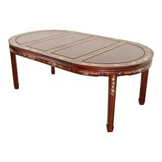 Antique Chinese Carved Rosewood Extension Dining Table With Mother of Pearl Inlay, Circa 1890s For Sale
