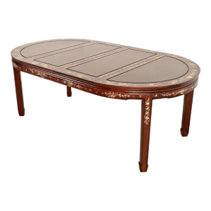 Antique Chinese Carved Rosewood Extension Dining Table With Mother of Pearl Inlay, Circa 1890s