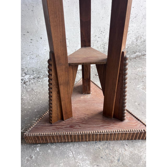 Brown Art Nouveau Carved Wood Triangular Side Table, France, 1915 For Sale - Image 8 of 11