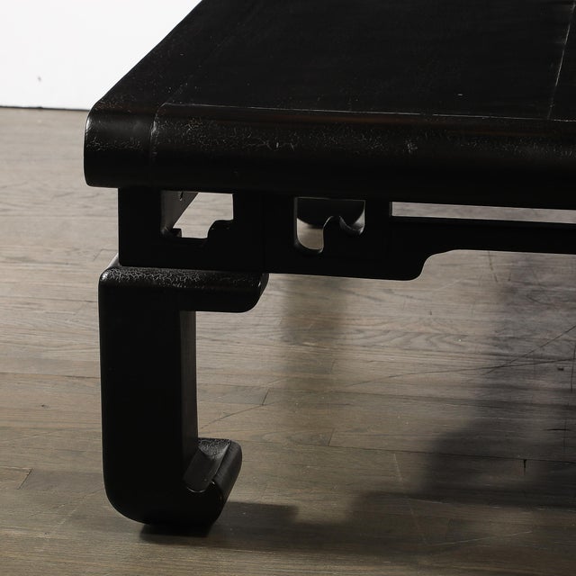 Wood Mid-Century Textural Ebonized Walnut Cocktail Table W/ Eastern Sculptural Motif For Sale - Image 7 of 12