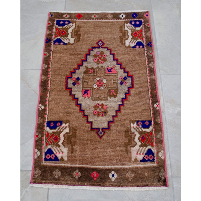 Small Turkish Rug Hand Knotted Faded Entryway Mat Bath Rug Kitchen Rug - 18'' X 30'' For Sale - Image 11 of 13