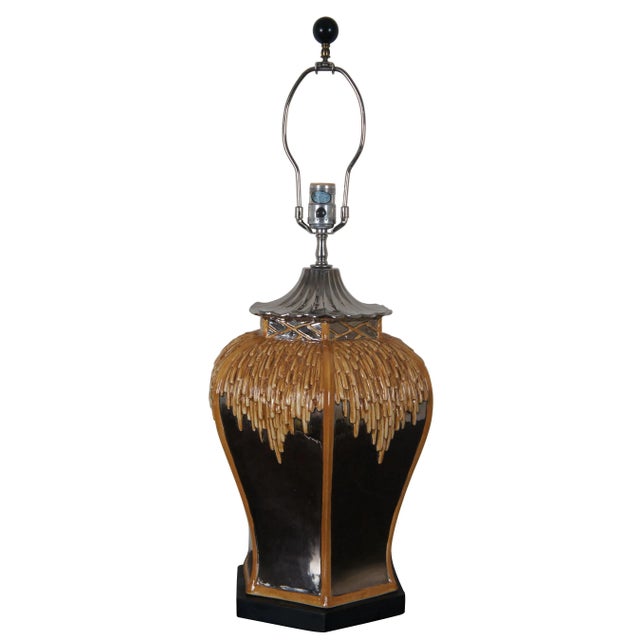 Chinoiserie Mirrored Porcelain Thatched Pagoda Octagon Ginger Jar Table Lamp 29" For Sale - Image 13 of 13