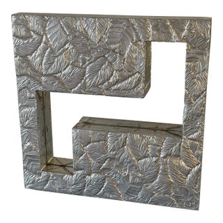 Vintage Hand Made a-Symmetrical Square Mirror With Hand Tooled Botanical Leaf Relief For Sale