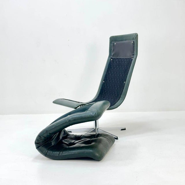 Mid-Century Dark Green Leather Lounge Chair, 1980s For Sale - Image 9 of 11